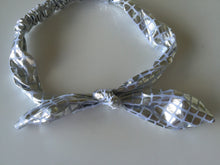 Women Girls Leather Metallic Look Rock star bunny ear Party Hair head band Silver White Metallic Square Check