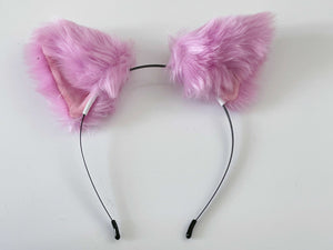 Women Children Fluffy Fur Cat Kitty fox animal Costume Ear Party Hair head band Light Purple Fur fluffy Ear Headband