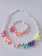 Girl Kid children Rose flower or Bow Cute Beaded Colorful Necklace Bracelet Set