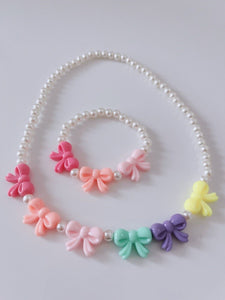 Girl Kid children Rose flower or Bow Cute Beaded Colorful Necklace Bracelet Set