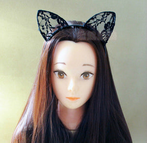 NEW Women Lady Girl Bunny Kitty Cat Ear Party lace crochet Hair head band Hoop