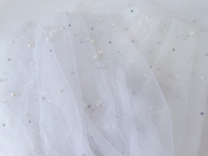 Women White Ivory Bride Head Hair Crystal Pearl lace Tulle Simple Wedding Veil