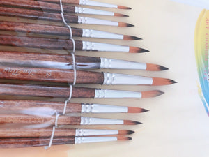 12PC Brown Handle Artist Brush Set - Watercolor, Acrylic, Oil Painting, and Craft