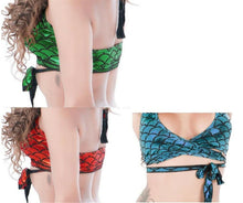 Women Shiny Mermaid Fish Scale Costume Halter Crop Tops Wrap Tank Camisole