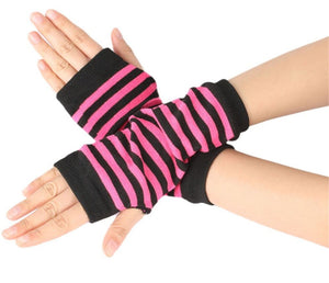 Women Girl Children Kids Party Costume Stripe Knit Fingerless medium Gloves