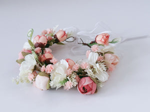 Baby Girl kid Party White Pink Flower Rose Halo Hair Tiara headband Garland
