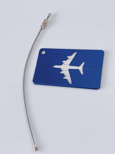 AU Flight Bag Suitcase Luggage Aluminium Address Travel Name Tag Keyring Badge Blue