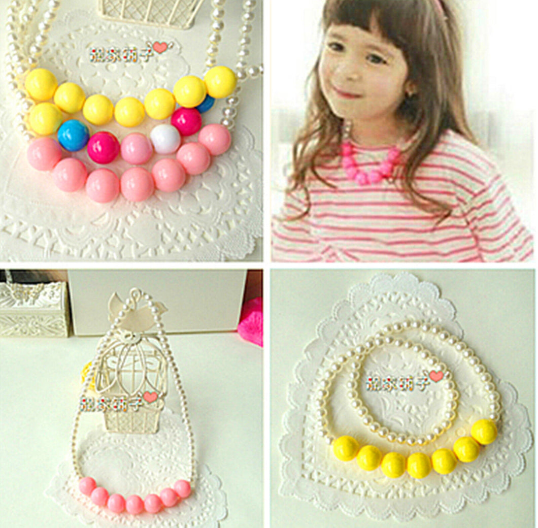 Kids Children Girl Sweet Round pearl beads cutie princess Necklace Pendant Gift
