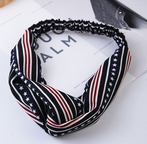 Women Retro Stripe Boho Bohemian Star Cross Twist hair headband band bandana