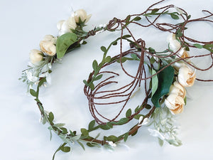 Women Cream White Flower Leaf Party Wedding Beach Crown hair headband Garland