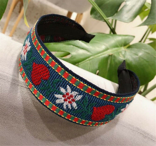 Women Girl Retro Floral Boho Embroidery Wide Hair Headband Head Wrap Band hoop