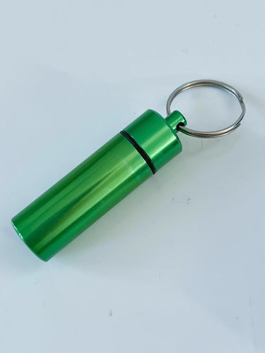 Travel Portable Alluminium Pills Medicine Tube Box Container Key Ring Holder 60x17mm Green