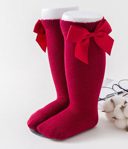 Girls Kid Baby Ruffle Bow knees Calf High Cotton long Socks Tights 0-7 Years