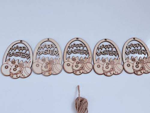 5X Easter Eggs Hunt Bunny Wooden Craft Gift Hanging Decor Decorations Tag Favor 5 x Eggs