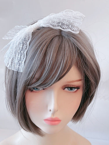 Women Girls Neon Colorful Disco Party Lace Big Bow Hair Headband Head Band hoop White