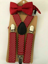 Children Party Costume Wedding Pants Dots Kids Suspender Brace Belt Clip Bowtie Bight Red with Dots