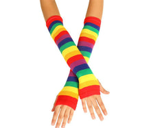 Women Girl Rainbow colorful Stripe Long Arm Fingerless Gloves Mittens OR Socks
