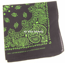 Women Men Retro Hip hop Cotton biker dance Paisley Bandana Hair Headband Wrap BLACK with Green