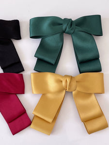 Women Girl Satin Layers Ribbon School Color Bow Bowknot Hair Head Barrette Clip