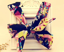 Women Girls Retro 70' 80' Boho Bohemian Flower Chiffon Bow Ribbon Hair Head band Black