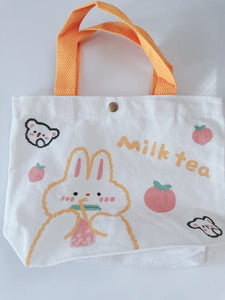 Women Girls Cute Bunny Cat Carry Small Tote Eco Canvas Shopping Bag