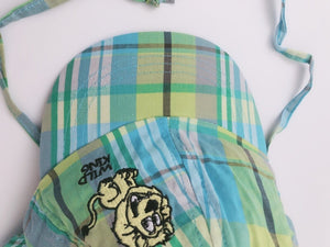 Boys Kids Lion Children Cotton Green Check Travel Neck Cover Sun Hat Cap strap