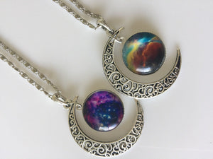 Women Girls Retro BOHO Cameo Round Badge Galaxy moon friendship Chain Necklace