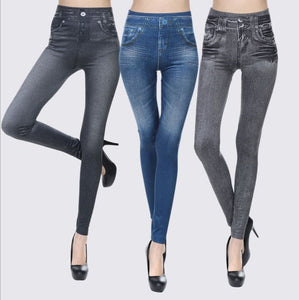 Women Faux Denim Jeans look Stretch Pencil Slim Leggings Jeggings Pants AU6-12