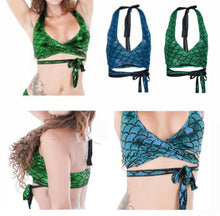 Women Shiny Mermaid Fish Scale Costume Halter Crop Tops Wrap Tank Camisole