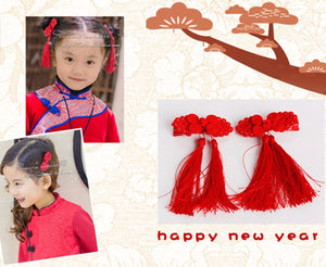 Girls Kids Children Chinese new year Princess QIPAO Costume match hair Clips