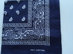 Women Men Retro Hip hop Cotton biker dance Paisley Bandana Hair Headband Wrap Navy blue