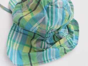Boys Kids Lion Children Cotton Green Check Travel Neck Cover Sun Hat Cap strap