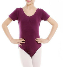 Girl Children Cotton Short Sleeves Ballet Jazz Dance Skate Gymnastics Leotard Dark Purple