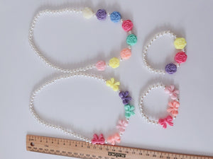 Girl Kid children Rose flower or Bow Cute Beaded Colorful Necklace Bracelet Set