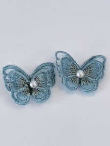2X Women Lady Girl Fairy Embroidery Lace BUTTERFLY Head Hair side Clips pin 2 x Blue Butterfly Clips