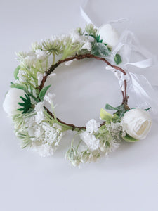 Newborn Baby Girl kid Party White Flower Rose Halo Hair Tiara headband Garland