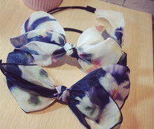 Women Lady Navy Fancy Retro big bow scarf party Hair head band Elastic HEADBAND