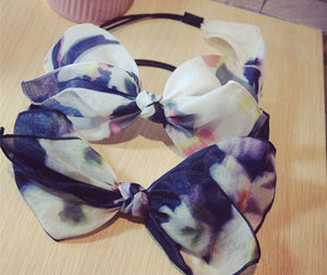 Women Lady Navy Fancy Retro big bow scarf party Hair head band Elastic HEADBAND