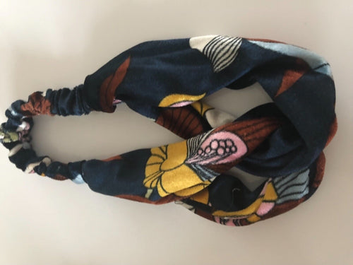 Women Boho Retro vintage Velvet Cross Twist hair headband band bandana scarf Navy