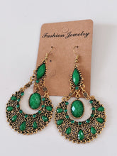 Women Retro Boho Bohemia Xmas Party Green OR Red Gem dangle Ear Drop Earrings