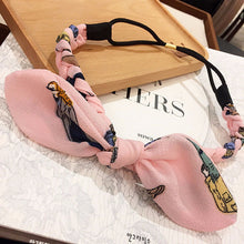 Women Girl Retro Boho bow ear Braided scarf Stretch Hair elastic head band Wrap Pink girl Print headband