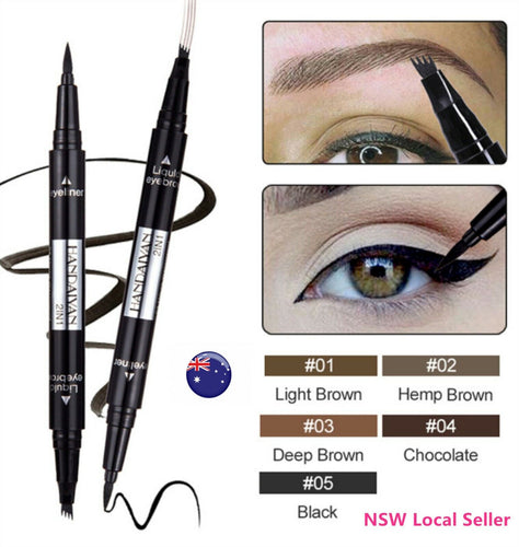 2-in-1 Waterproof Microblade Fork Eyebrow Eyeliner Liquid Brush Tattoo Pen Ink #5 Black