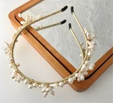 Women White Pearl Beaded Slim Hair Head Band Headband Dress Party Tiara Hoop