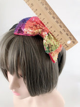 Women Girl Sequins Sequined Bling Colorful Rainbow Headband Hair Head Band bow