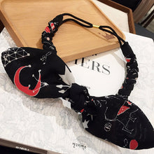 Women Girl Retro Boho bow ear Braided scarf Stretch Hair elastic head band Wrap Black Retro headband
