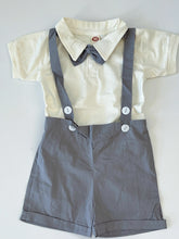 Boy Baby Children Short Sleeves Wedding Formal Romper Shirt Pants Outfits suits Cream White with Grey Outfits Set