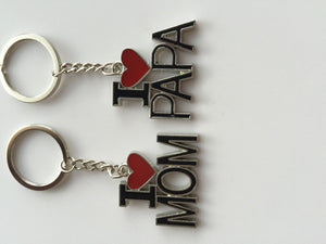 1x I LOVE PAPA or MOM Metal Key Ring Key chain Holder Novelty Mother's day Gift