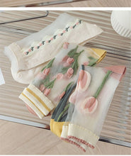 Women Retro Fancy Ankle Tulip Flower Transparent Summer lace Short Dress Socks