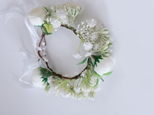 Newborn Baby Girl kid Party White Flower Rose Halo Hair Tiara headband Garland