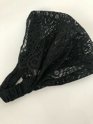 Women Bohemian BOHO Net Lace Wide Hair Bandana Wrap Head band headband Scarf Black